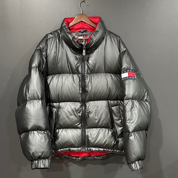 Tommy Hilfiger Other - Tommy Hilfiger Men's Metallic Gray Puffer Jacket with Red Lining